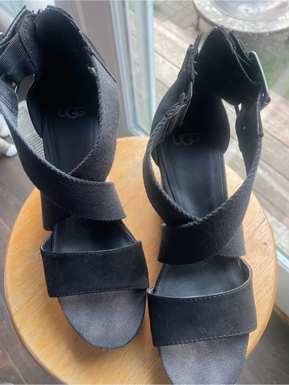 Black Wedge Sandals with Crisscross Straps - Women UGG 8.5 size good condition